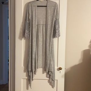 NWOT Gray Cardigan With Lace Detail